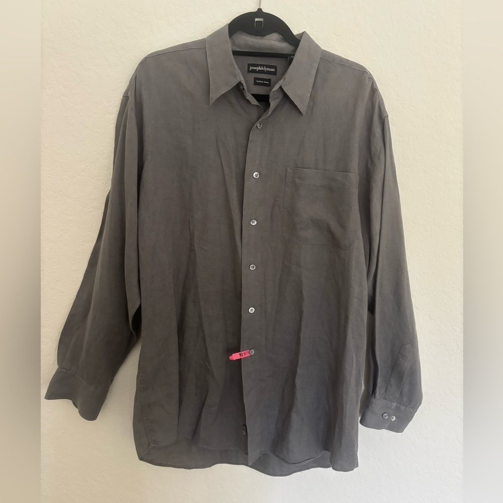 Men’s Joseph & Lyman Dark Gray 100% Italian Linen Button Down Shirt Medium